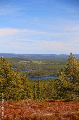 Scenic lakes and houses seen from Swedish mountain Stor-Sandberget