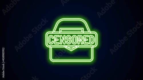 Glowing neon line Censored stamp icon isolated on black background. 4K Video motion graphic animation photo