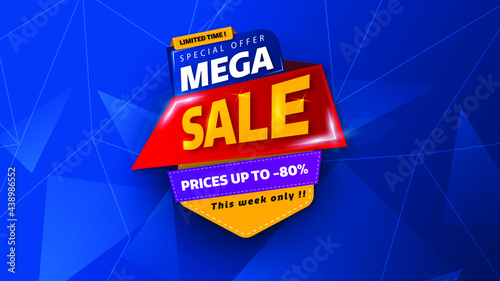 Sale banner template design with geometric background , Big sale special offer up to 80% off. Super Sale, end of season special offer banner. vector illustration.