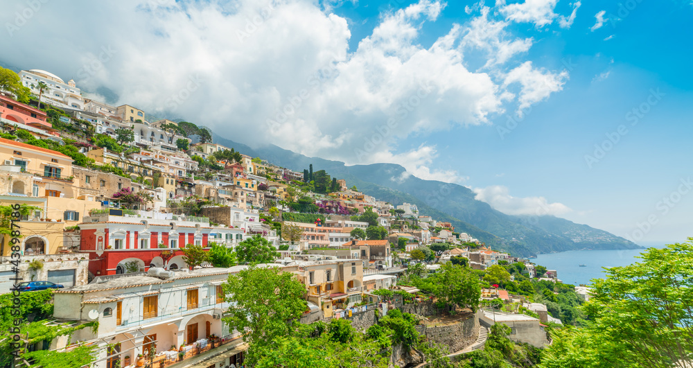 Blue sky with clouds over world famous Positano