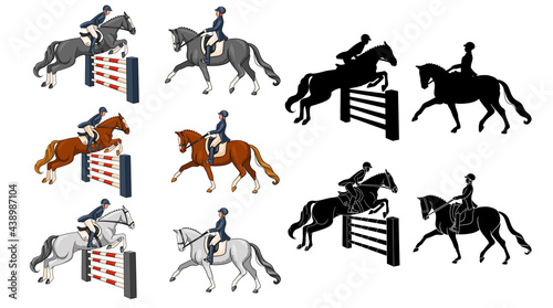 Horse Riding Woman Riding Dressage Horse in Cartoon Style