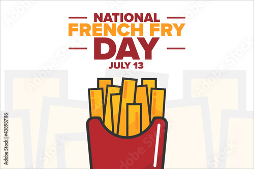 National French Fry Day. July 13. Holiday concept. Template for background, banner, card, poster with text inscription. Vector EPS10 illustration.