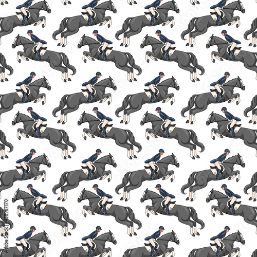 Horseback Riding Seamless Pattern Woman Riding a Horse