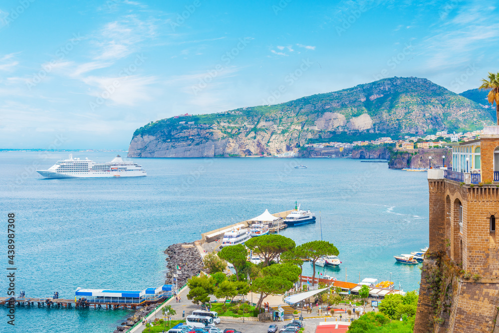 Cruise ship by Sorrento coast on a sunny day