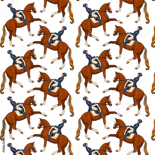 Horseback Riding Seamless Pattern Woman Riding a Horse