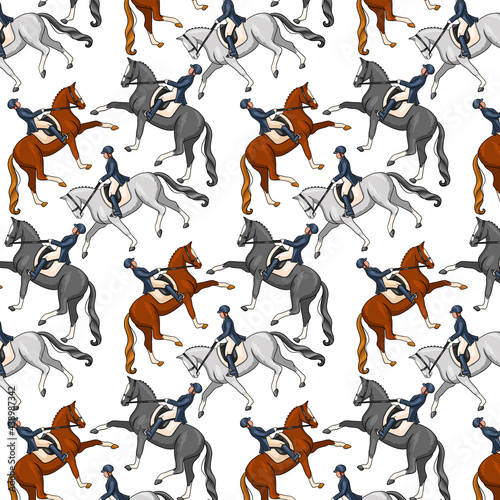 Horseback Riding Seamless Pattern Woman Riding a Horse