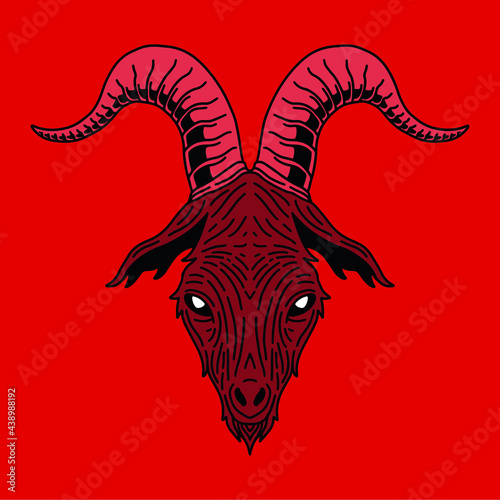 Demon baphomet goat head illustration with red tone colors vector icon character design