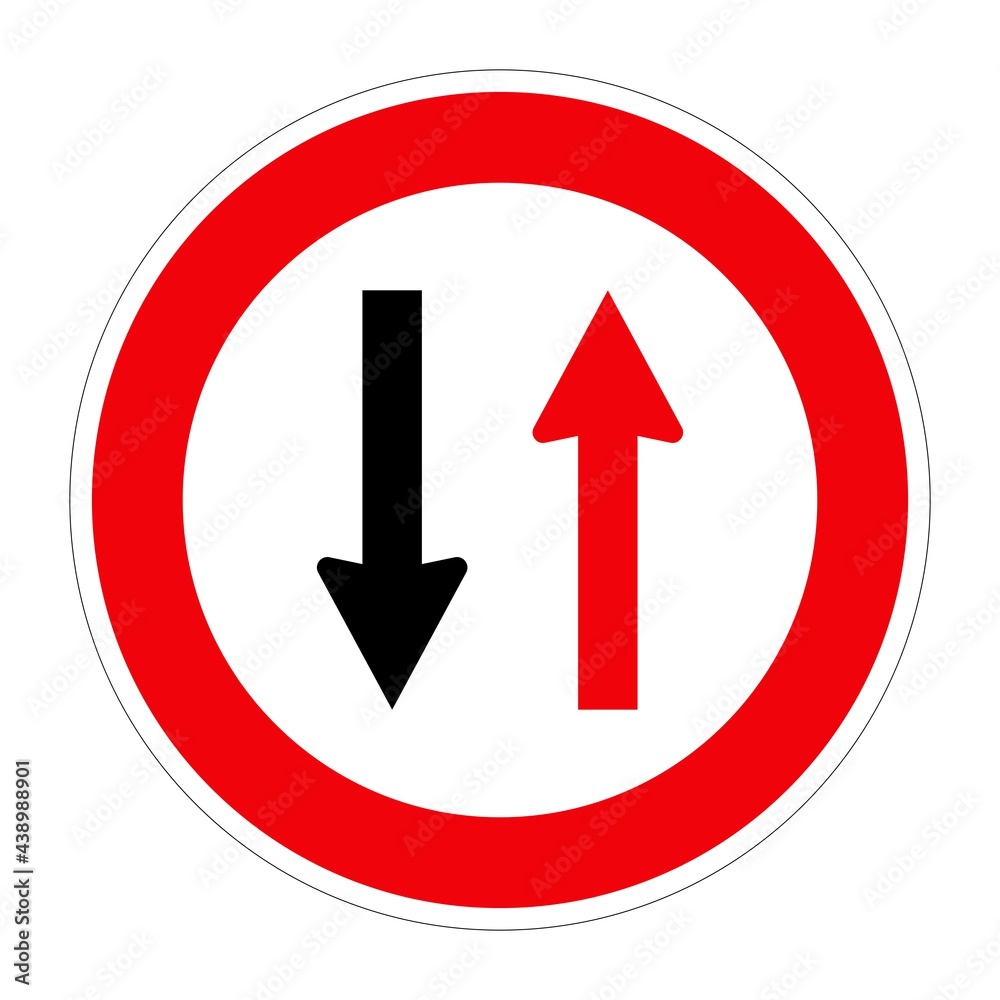 Traffic sign GIVE PRIORITY TO VEHICLES FROM OPPOSITE DIRECTION on white background, illustration Traffic sign GIVE PRIORITY TO VEHICLES FROM OPPOSITE DIRECTION on white background, illustration