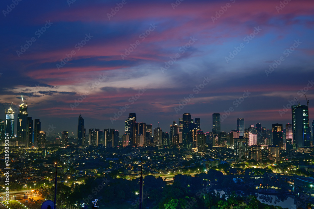 city skyline at sunrise in Jakarta
