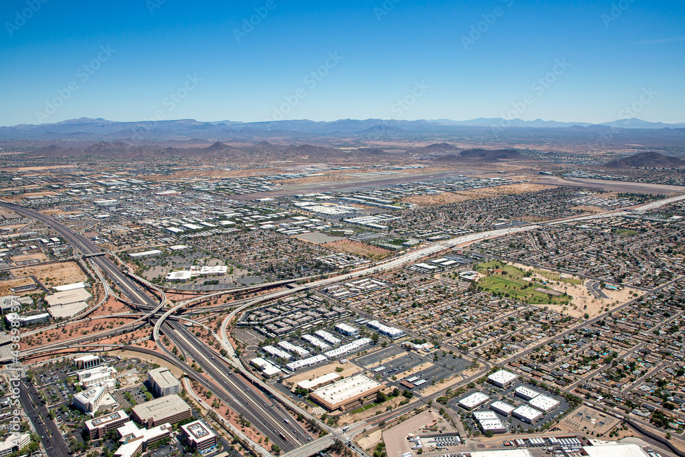 Aerial view of the North Stack Interchange in Phoenix, Arizona