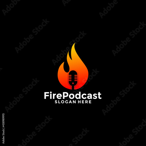 Fire podcast flame talk logo design