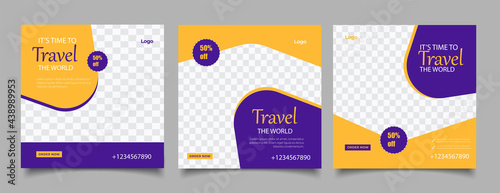 Holiday travel social media post template Premium vector
