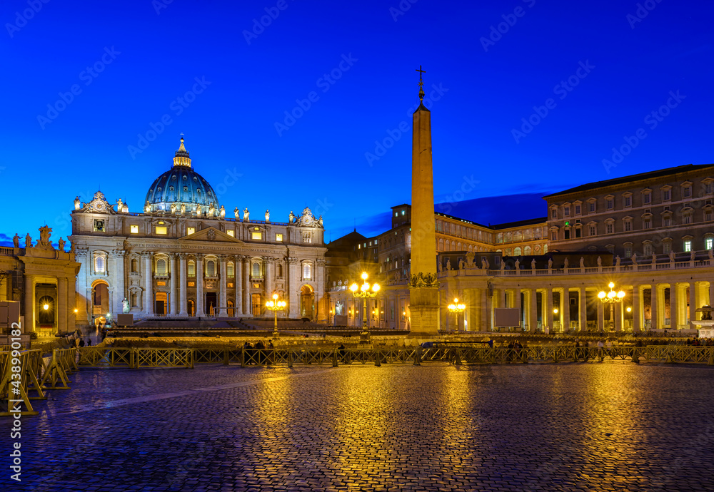 Papal Basilica of Saint Peter and St. Peter's Square in Vatican, Rome, Italy. Architecture and landmark of Rome. Postcard of Rome