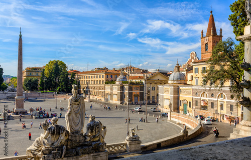 Piazza del Popolo (People's Square) in Rome, Italy. Architecture and landmark of Rome. Cityscape of Rome.