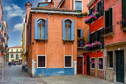 Narrow street in Venice, Italy. Architecture and landmark of Venice. Cozy cityscape of Venice. © Ekaterina Belova