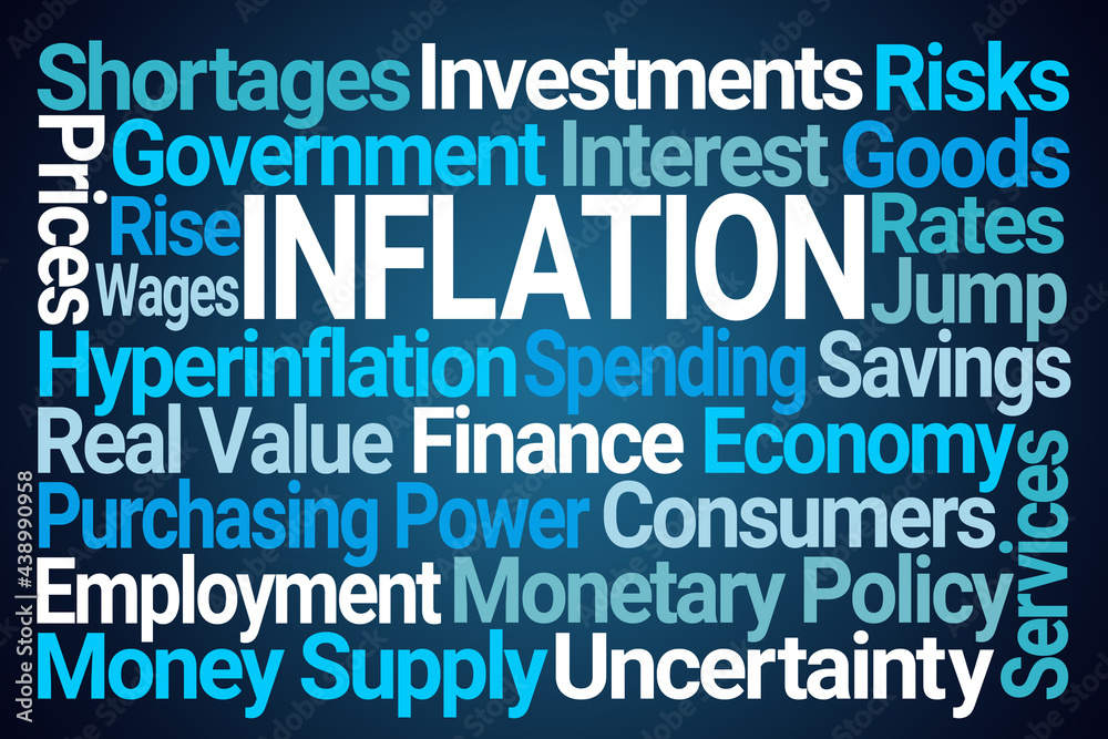 Inflation Word Cloud on Blue Background