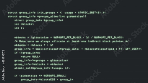 Programming code running down a computer screen terminal. Computer program code. 3d rendering