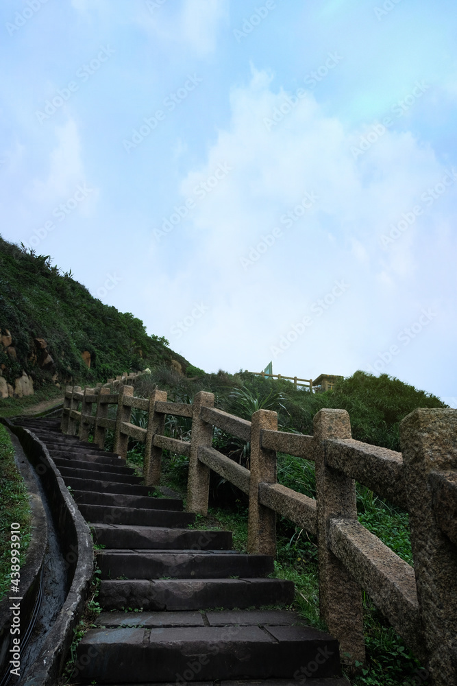 Stairway hiking on high cliff mountain