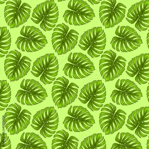 Tropical seamless pattern with exotic leaves in cartoon style