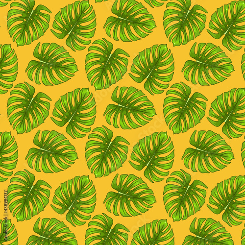 Tropical seamless pattern with exotic leaves in cartoon style © Rina Antipina