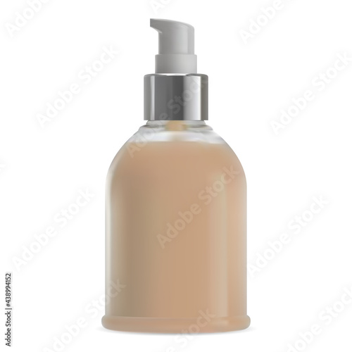 Makeup pump bottle mockup. Shampoo cosmetic packaging. Bb cream foundation airless dispenser package. Hand gel, soap tube vector template. Bath lotion container blank
