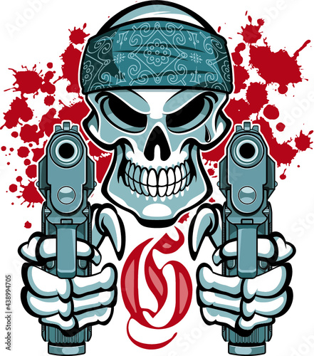 gangster skull with guns