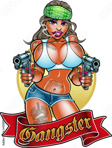 gangster girl with guns  photo