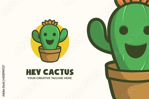 Cute Cactus Succulent Plant Mascot Character Logo Template