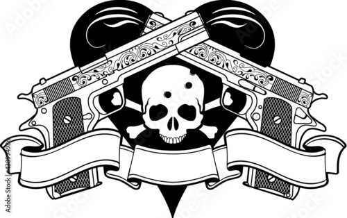 gangster skull with guns