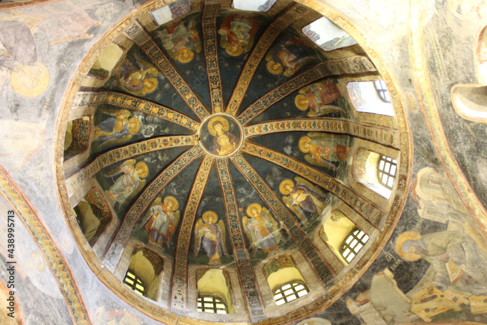 A dome with a mosaic of Christ in the church of Chora or Kariye in Istanbul, Turkey.