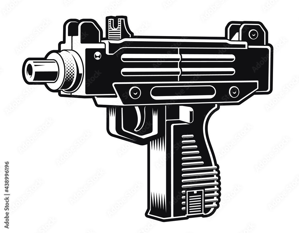 Fototapeta czarno-biały ilustracja wektorowa pistoletu maszynowego UZI