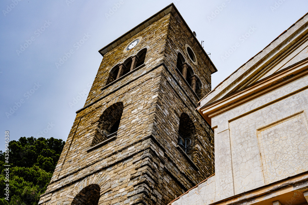 Castellabate, Salerno, Italy. ancient tower details with clock