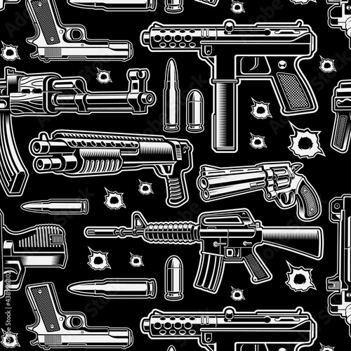 military seamless background with different weapons
