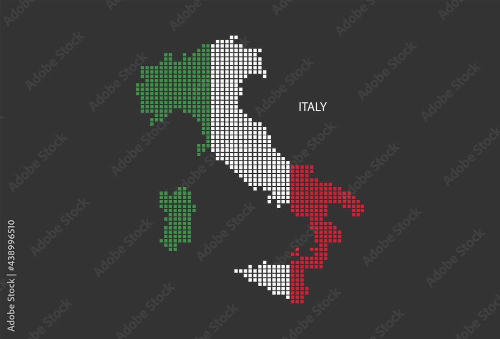 Italy map design flag Italy square, black background.