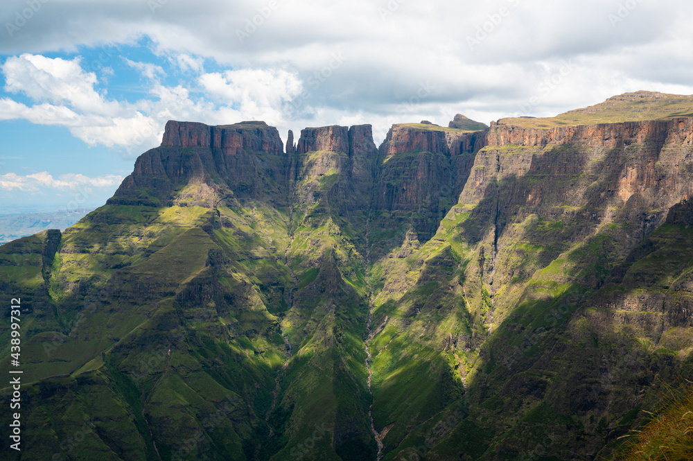 Drakensberg amphiteater mountains with light shadows
