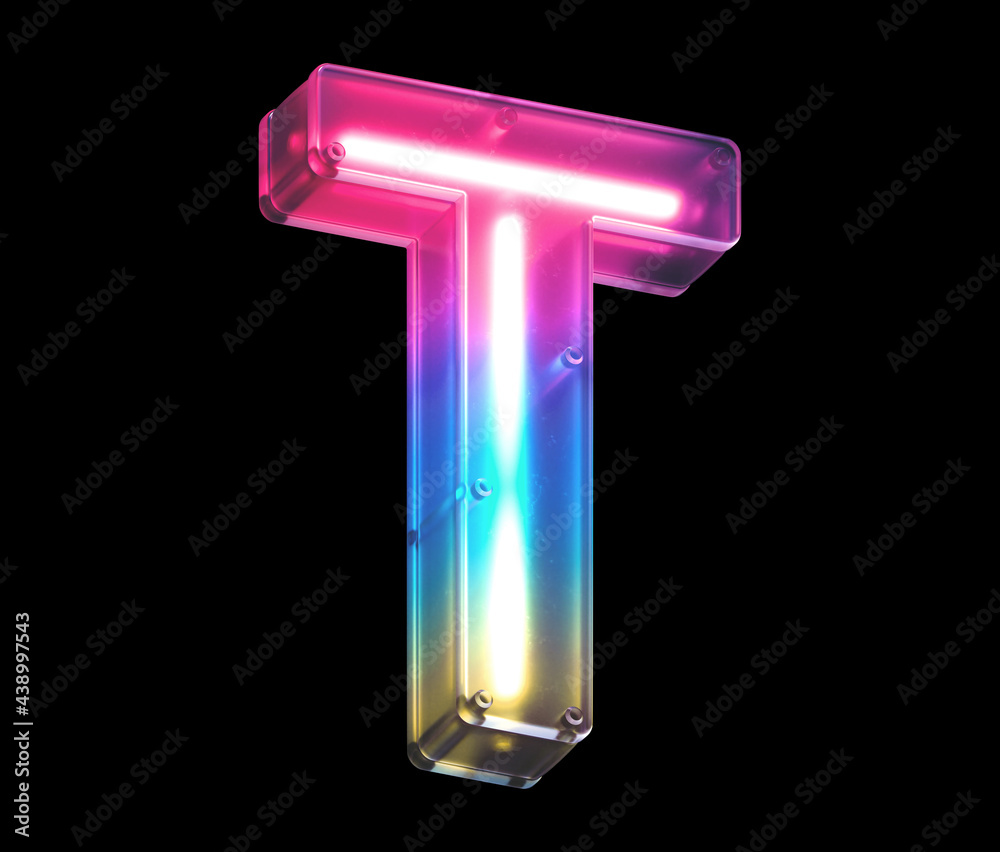 Glowing neon under matte glass. Font. Letter T. Glowing neon under matte glass. Font. Letter T.