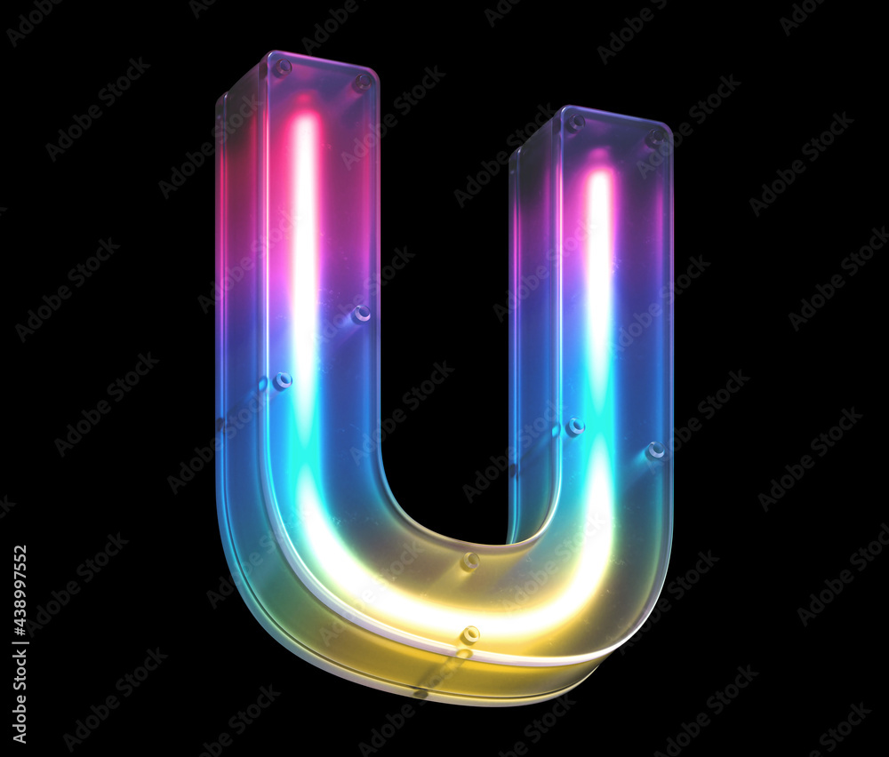 Glowing neon under matte glass. Font. Letter U. Glowing neon under matte glass. Font. Letter U.