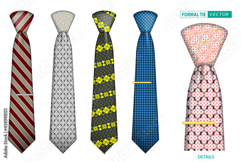 set of realistic elegant men tie or formal tie for office uniform or various accessory necktie collection for party and event. eps vector