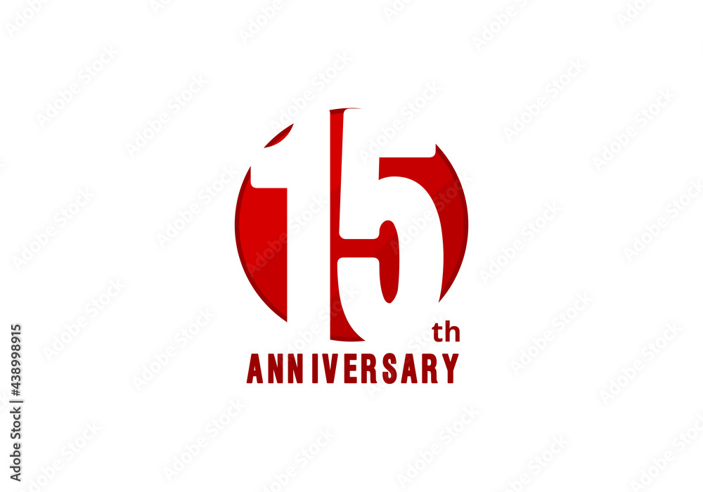 15 years anniversary vector template with red color, 15th birthday logo