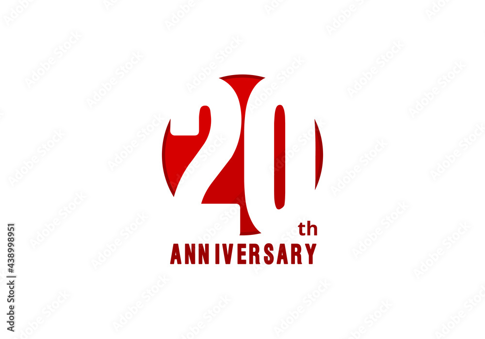 20 years anniversary vector template with red color, 20th birthday logo