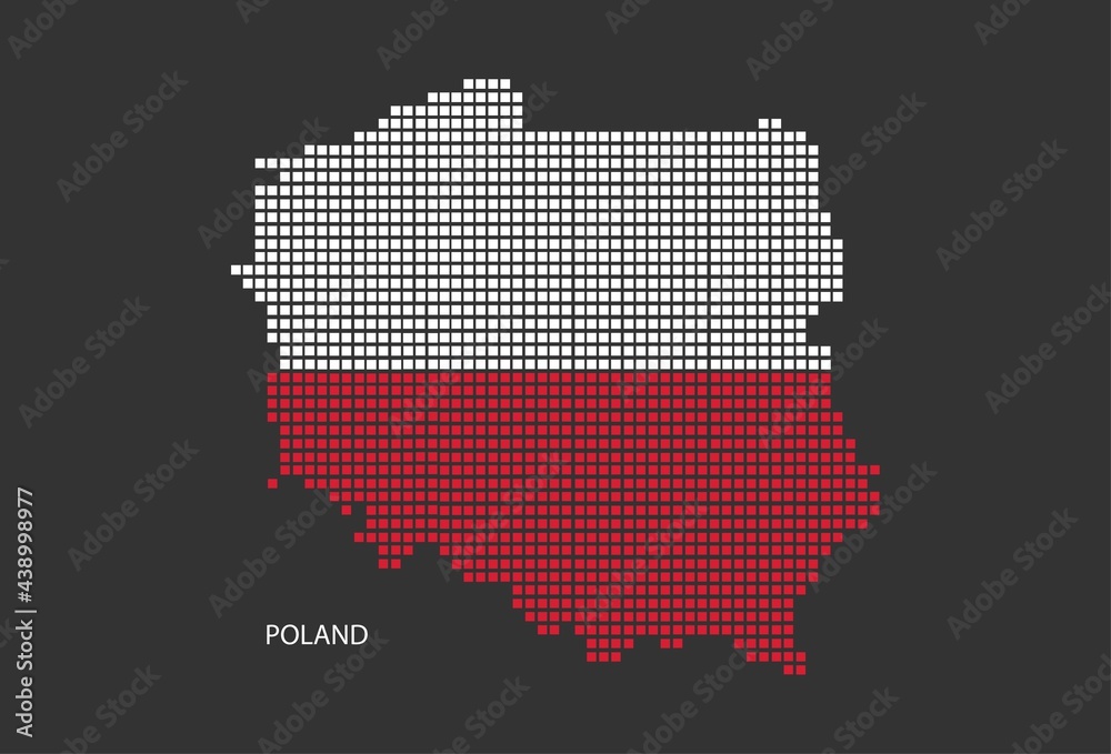 Poland map design flag Poland square, black background.