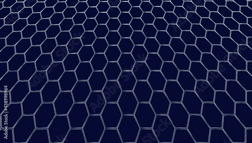 Blue background and a line of metallic hexagons with an abstract background