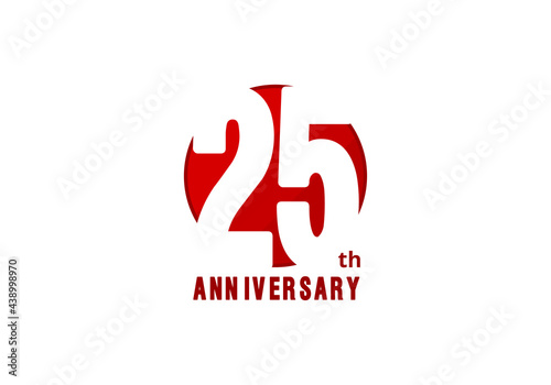 25 years anniversary vector template with red color, 25th birthday logo