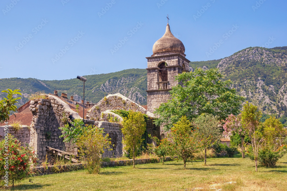 Montenegro, Kotor Old Town - UNESCO World Heritage Site.  View of Bell tower of Saint Clare Church from Town Wall