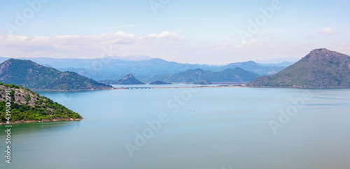 Montenegro, National Park Lake Skadar. Beautiful landscape with lake Skadar and mountains on sunny spring day