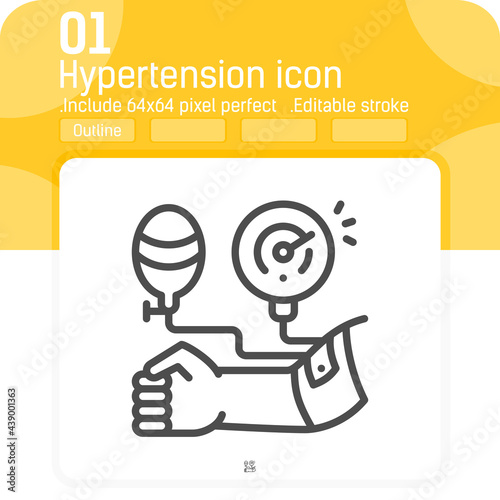 Hypertension line icon isolated on white background. Vector illustration hypertension sign symbol icon which can easily editable stroke for web graphics, healthcare. Include 64x64 pixel perfect