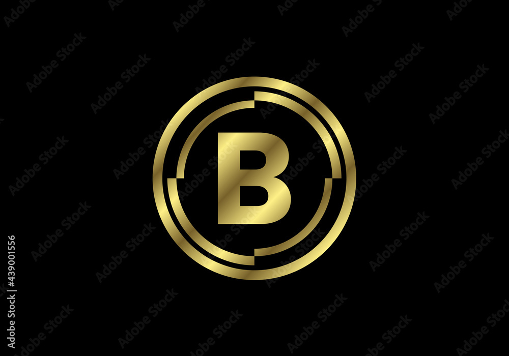 Golden letters B with golden circle frames. English alphabet, vector illustration Golden letters B with golden circle frames. English alphabet, vector illustration