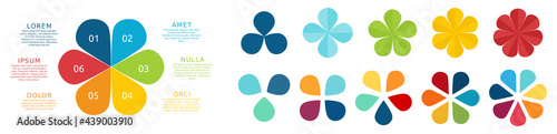 Clover like infographic elements, colour version with three to seven petals