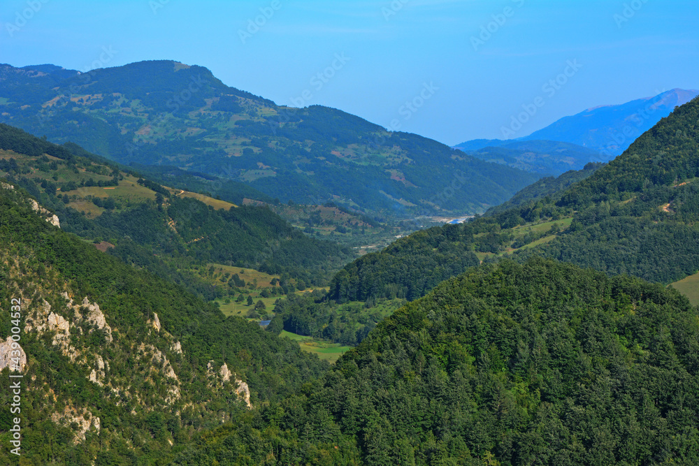 Fototapeta premium Mountain summer landscape background. Travel and adventure photo