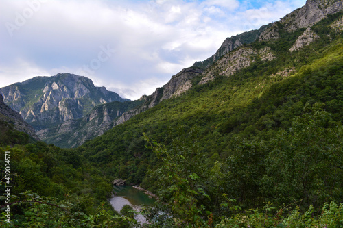 Mountain travel and adventure background. Summer landscape